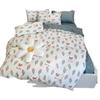 Juego de Ropa de Cama Fresco de Algodón Lavado de Cuatro Piezas Funda Nórdica Regalo Ropa de Cama Ins Dormitorio Estudiante Tres Piezas Al Por Mayor