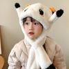 Gorro y bufanda de invierno para niños, de una pieza, con bonitos dibujos animados, esponjoso, a la moda para mujer, con orejas y cuello a juego.