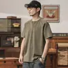 Camiseta Masculina Vintage Versátil de Algodão Puro Lavado Manga Curta Verão Tendência Pulôver Solto Casual