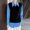 Colete de tricô com tranças, gola V, versátil, para usar em camadas, 100% lã pura, para mulheres, regata sem mangas, suéter