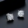 Brincos de Cobre Jinse Redondos com Zircônia Cravejada de Quatro Garras, Exquisitos, Compactos e Versáteis, Brincos para o Dia a Dia e Encontros para Mulheres