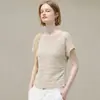 Elegante y discreta camiseta de punto de lino-lyocell para mujer, estilo verano, adecuada para ir al trabajo, top de rayas de lino-algodón de alta gama ajustado de manga corta