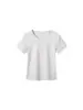 Camiseta de mujer de hilo de spandex de 230 g con cuello en U pequeño, corte ajustado, entallada en la cintura, manga corta, favorecedora para figuras petite, top casual y versátil
