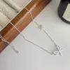 Huashi Plata de Ley S925 Collar de Plata Lisa con Lazo Moda Femenina Nicho Simple Dulce Lujoso Accesible Estilo Cadena para Clavícula Joyería