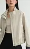 Jaqueta Feminina de Cor Sólida com Gola Alta e Manga Longa 2026 Primavera Estilo Coreano Solta Emagrecedora Zíper Casual Versátil Jaqueta Feminina Top