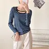 Loja Principal Shanghai Dan Nong/Camiseta Básica Listrada de Ombro a Ombro, Emagrecedora, Roupa Íntima Casual, Top Versátil