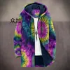 2025 Cardigan Casual Masculino com Capuz e Zíper Padrão Tie-Dye Cross-Border Temu Jaqueta de Algodão Forro Cinza DIY