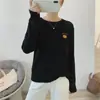 Camiseta Básica de Manga Longa com Gola Redonda Bordada Lixada Grossa Quente de Veludo Transfronteiriça Estilo Coreano Feminina Solta Emagrecimento