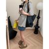 Nova Estilo Primavera Cedo Atmosfera Relaxada Estilo Coreano Cor Contrastante Listrada Gola Redonda Solta Manga Curta Camiseta Mq0348