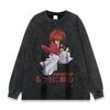 Camiseta de Manga Longa Estampada com Série de Anime Popular Transfronteiriça, Lavagem Pesada e Desgastada, Estilo Americano, Marca Tendência Masculina