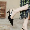 Mules de Punta para Mujer Europeas y Americanas Verano Nuevo Estilo Lazo Francés Tacones de Aguja Sexy con Faldas y Sandalias con Puntera