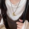 Collar minimalista de estilo coreano con bolsa de esquina de cuero negro y cuerda para mujer, nuevo 2024, artístico, elegante, largo para el cuello con cadena