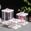 Caja para Pastel de Cumpleaños de 4 pulgadas 6 pulgadas 8 pulgadas 10 pulgadas 12 pulgadas Transparente 4 pulgadas 6 pulgadas 8 pulgadas Caja de Embalaje Elevada de Doble Capa