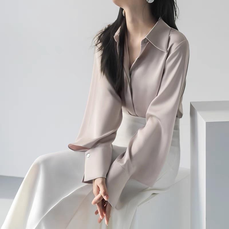 MZOMXO醋酸质感衬衫女2021年秋季新款设计感袖口廓形气