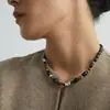 Colar de Miçangas Pedra Olho de Tigre para Mulheres, Corrente para Clavícula Fashion de Luxo Leve, Elegante Corrente para Suéter, Design de Nicho com Toque de Alto Padrão, Brincos Versáteis