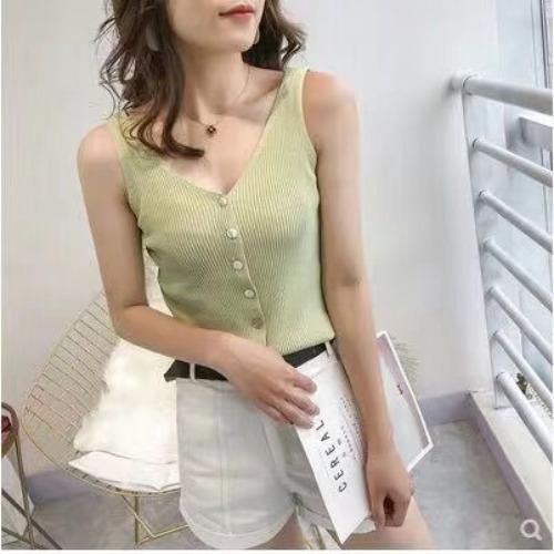 帮手SKU图-v领冰丝吊带背心女内搭夏季2021新款针织扣子
