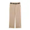 Pantalones Rectos de Cintura Media para Mujer con Dobladillo Enrollado y Cinturón, Estilo Europeo y Americano Transfronterizo, Moda 2026 1478534