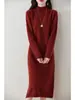 Nuevo Vestido de Punto de Lana Pura con Cuello Redondo Medio Alto de Manga Larga Suelto de Color Sólido Elegante Largo para Mujer Otoño e Invierno 2026