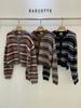 En Stock Otoño 2026 Nuevo Coreano Dongdaemun Holgado Vintage Versátil Cuello Redondo Bloque de Color Rayas Cardigan de Punto