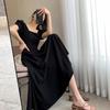 Vestido 2026 Verano Nuevo Estilo Ins Vestido para la Hora del Té Elegante Hombros Descubiertos Por Encima de la Rodilla Largo Estilo Hepburn Talla Grande Pequeño Vestido Negro