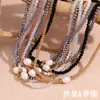 Moda Europeia e Americana Vintage Nicho Pingente Contas de Aço Inoxidável Pérola de Água Doce Única Cristal de Cor Clara Colar de Contas para Mulheres