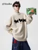Moda Urbana Dibujos Animados Tejido Flocado para Hombre Otoño e Invierno Casual Americano Cuello Redondo Tejido Pulóver Holgado y Versátil