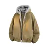 Nova coleção de inverno: Parka acolchoada masculina à prova de vento e quente com gola e capuz de pele sintética, apresentando um estilo retrô americano.