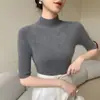 Pronto para usar de primeira linha transfronteiriço Andy veludo manga curta feminino outono e inverno 2026 gola alta parcial slim fit versátil malha top de manga média