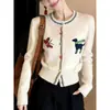 Cárdigan de Punto Jacquard Redondo de Bloques de Color de Dibujos Animados a la Moda para Mujer, Nuevo Top Corto Otoño 2026 para Mujeres Petites para Verse Más Jóvenes
