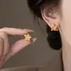 Aretes de Oro con Diamantes Completos para Mujer, Clips para Orejas de Estrella de Cinco Puntas Doble Cara, Nuevo Estilo Popular 2025, Accesorios para Orejas de Diseño de Nicho de Alta Gama