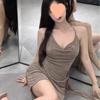 Vestido de Alcinha Plissado Sexy Hot Girl Verão Novo Estilo Chique Redutor de Idade Cobertura Pequena para Bum Bum Saia Curta