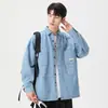 Camisa de Manga Larga Versátil Explorer para Hombre Nueva Primavera y Otoño Camisa Casual Estilo Coreano Chaqueta de Mezclilla Juvenil con Cuello Campana