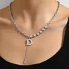 Colar Europeu e Americano de Luxo Leve Transfronteiriço com Design de Letra em Forma de D, Gargantilha com Borla Longa, Super Brilhante, Acessório de Moda Versátil de Alta Qualidade