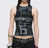 Chaleco Superior Sin Mangas de Cuello Redondo Estilo Punk Gótico de Subcultura Europea y Americana Chica Picante con Estampado de Remaches Vintage en Stock