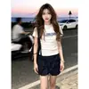 Camiseta Curta Casual de Verão Estilo Coreano de Alta Qualidade para o Dia a Dia Nicho Gola Redonda para Mulheres Slim Fit Estilo Garota Sexy Pura Chic Top