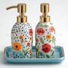 Creativo Transfronterizo Flor Completa con Bandeja Botella de Cerámica para Baño Champú Gel de Ducha Botella con Presión Botella de Jabón para el Hogar