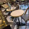Mesa de Comedor Exterior Francesa de Pizarra Mármol con Borde de Acero Inoxidable Mesas y Sillas para Restaurante Occidental Tienda de Té con Leche Cafetería