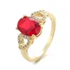 Anillo Vintage Ovalado de Circonita Roja para Mujer, Anillo de Oro con Forma de Corazón y Diamantes, Joyería de Lujo Ligero Estilo Palacio para Banquetes al por Mayor