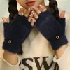 Guantes de Felpa Cálidos de Invierno para Mujer para Estudiantes, Sin Dedos con Cubierta Plegable, Estilo Popular Engrosado a Prueba de Frío para Exteriores, Tejido Jacquard, Cortavientos