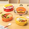 Creativa Lonchera de Plástico con Formas de Papas Fritas, Hamburguesa y Paleta Helada, Caja de Frutas Portátil con Tapa para Estudiantes, Linda Bento Box para Niños