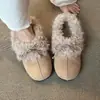 Pelusita~ Ambiente de otoño e invierno temperamento suave zapatos peludos para mujer sin cordones moño felpa cálidos zapatos de algodón