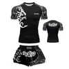 Conjunto de boxeo de dos piezas, traje de entrenamiento de combate para Muay Thai y Sanda, shorts de manga corta de secado rápido con estampado de logo, atuendo deportivo