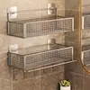 Estante de Almacenamiento Minimalista de Acero Inoxidable para Baño Organizador de Pared para Lavabo Cosméticos y Productos de Cuidado de la Piel