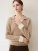 Invierno 2026 Nuevo Suéter de Punto de Cachemir con Cuello Chal de Manga Larga para Mujer, Holgado, Bloque de Color, Falso Dos Piezas