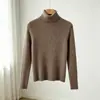 Novo Suéter de Malha Gola Alta Cor Sólida Feminino de Outono, Camisa Básica Slim Fit, Top Interno de Manga Longa, Direto da Fábrica