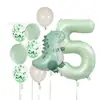 Conjunto de Balões de Aniversário de Dinossauro Verde Fosco Transfronteiriço 40 polegadas Conjunto de Balões Temáticos de Número Verde Oliva para Festa de Aniversário