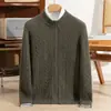 Suéter de cachemira para hombre con cuello semi-alto, cárdigan con cremallera, suéter de punto trenzado, abrigo grueso de color liso para hombre para otoño e invierno