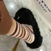 Calcetines Suaves de Felpa para Otoño e Invierno con Rayas de Bloques de Color, Calcetines de Media Pantorrilla para Niñas, Calcetines Gruesos y Cálidos con Forro de Felpa para Postparto