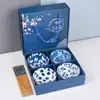 Juego de Vajilla Creativa de Cerámica Azul y Blanco Estilo Japonés Tazones y Palillos Juego de Tazón y Plato Bol de Regalo Propicio Bol de Cerámica para Uso Doméstico
