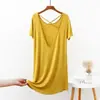 Vestido de Manga Corta de Modal para Mujer Verano Cuello Redondo Espalda Profunda Sin Espalda Sexy Vestido Básico Holgado Talla Grande Delgado Vestido Largo